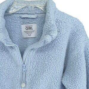 Athleta Girl Dream On Sherpa Jacket Baby Blue Girls Size XL 14 Zip Up Pockets **